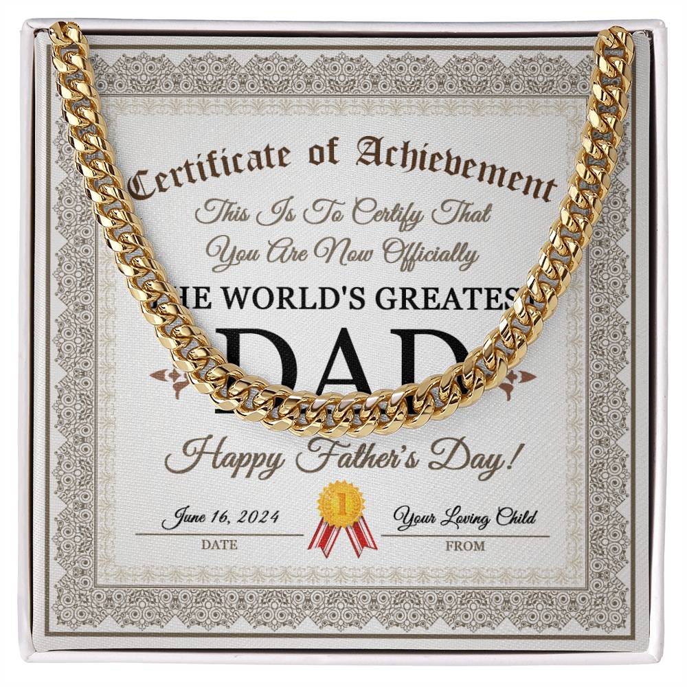Dad Cuban Link Chain Necklace Gift - Happy Fathers Day Certificate