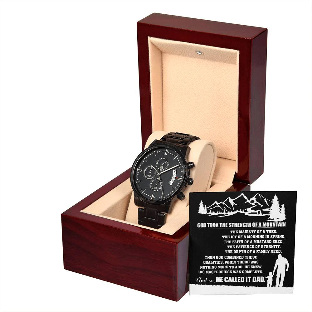 Dad Watch Gift - Called It Dad - Black Chronograph Watch with Mahogany Box