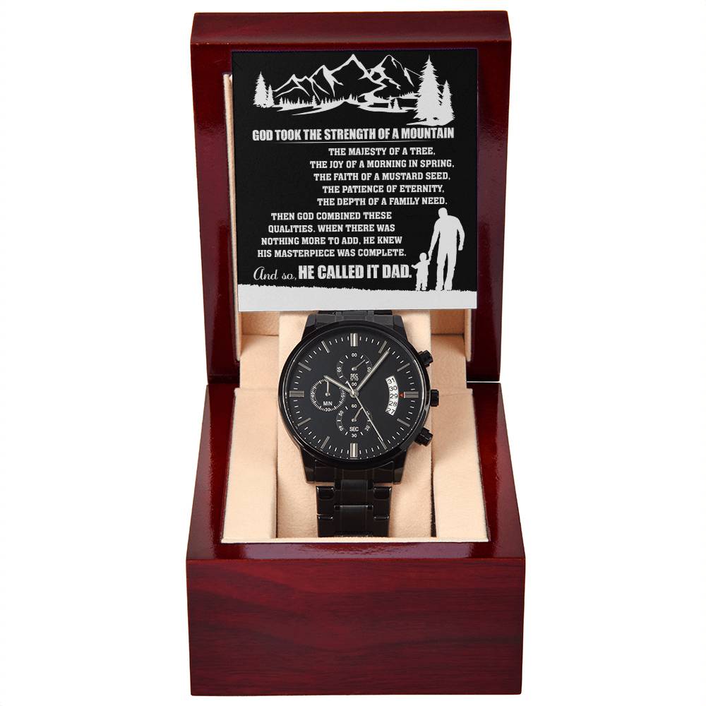 Dad Watch Gift - Called It Dad - Black Chronograph Watch with Mahogany Box
