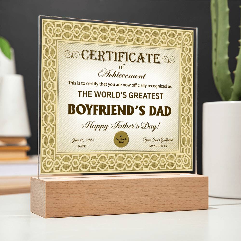 Boyfriends Dad Gift-Certificate Of Achievement Acrylic Plaque