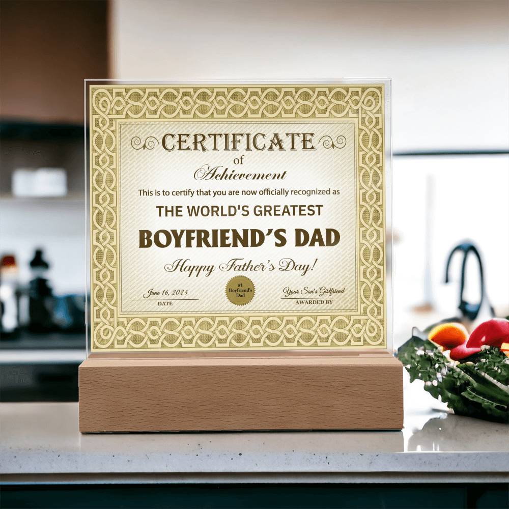 Boyfriends Dad Gift-Certificate Of Achievement Acrylic Plaque