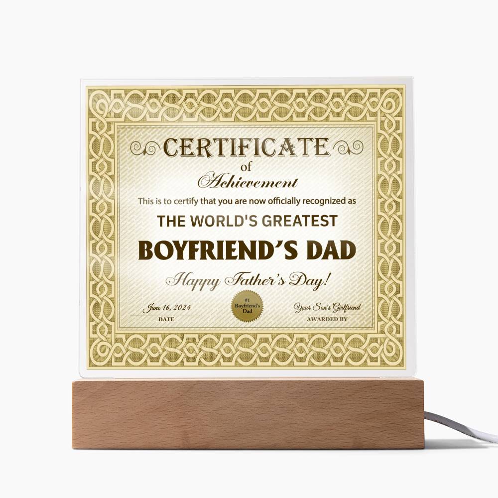Boyfriends Dad Gift-Certificate Of Achievement Acrylic Plaque