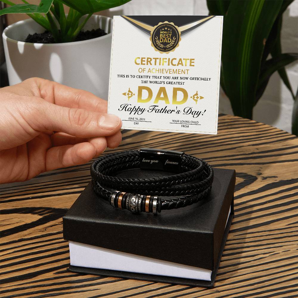 Dad Love You Forever Mens Braided Bracelet Gift - Certificate of Achievement