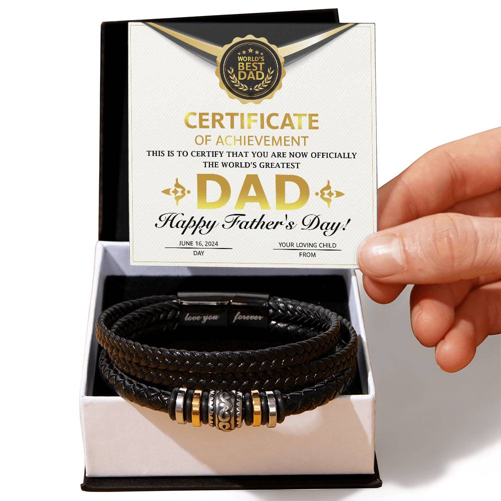 Dad Love You Forever Mens Braided Bracelet Gift - Certificate of Achievement
