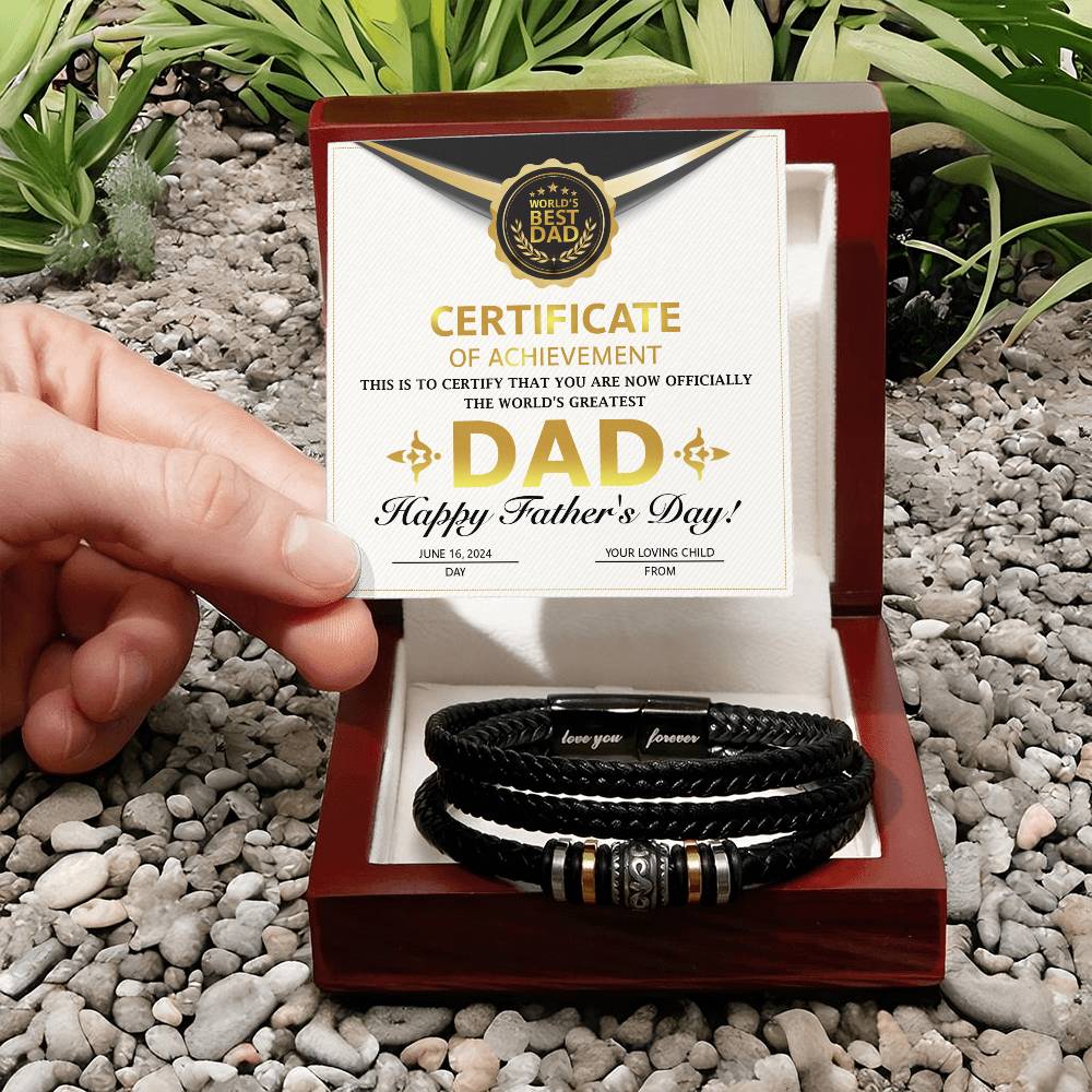 Dad Love You Forever Mens Braided Bracelet Gift - Certificate of Achievement