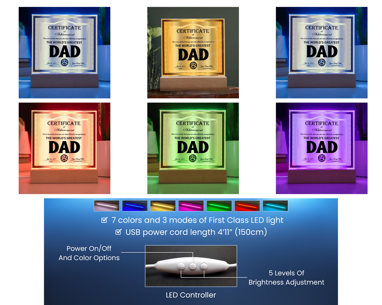 Dad Gift-Officially Recognized As The Worlds Greatest Dad Certificate-Acrylic Plaque