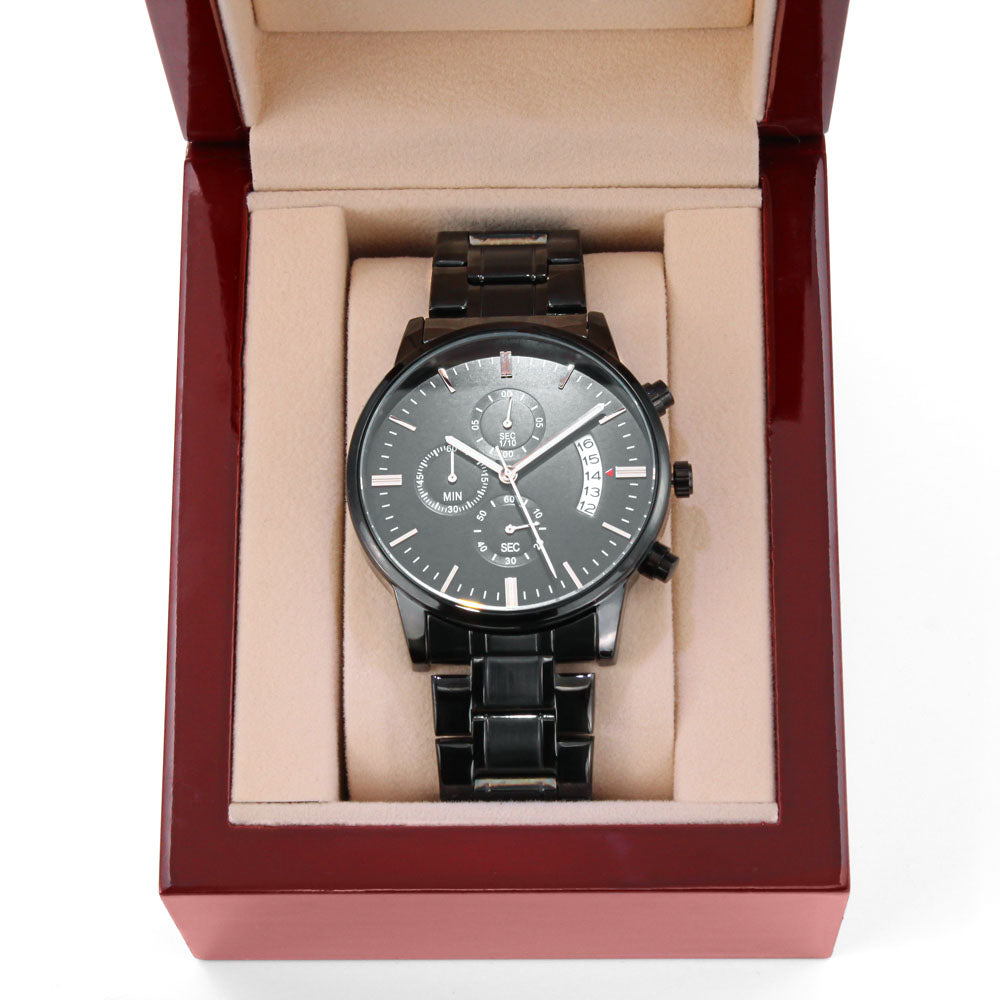 To My Son - Mens Black Wrist Watch with Mahogany Box and Message Card - Be My Son