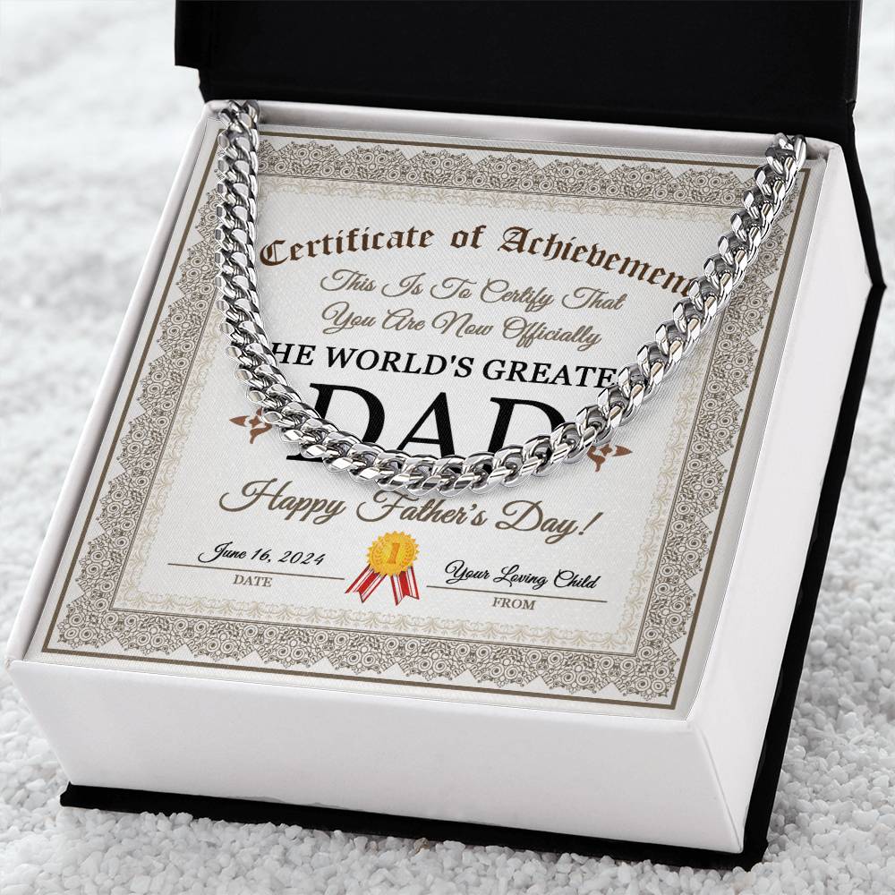 Dad Cuban Link Chain Necklace Gift - Happy Fathers Day Certificate