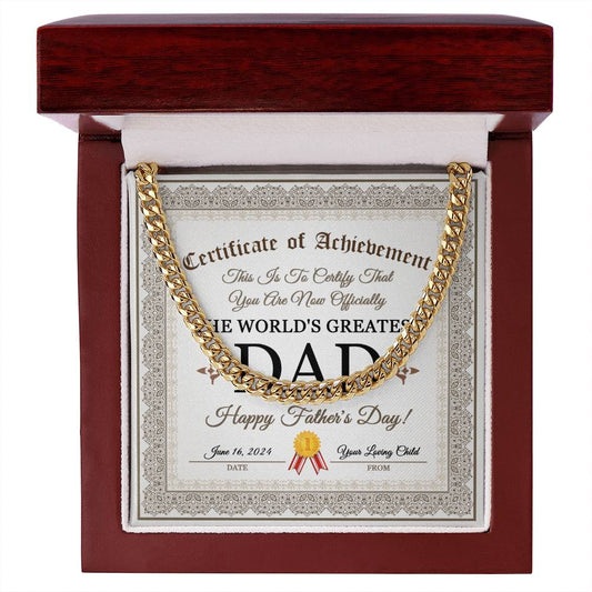 Dad Cuban Link Chain Necklace Gift - Happy Fathers Day Certificate