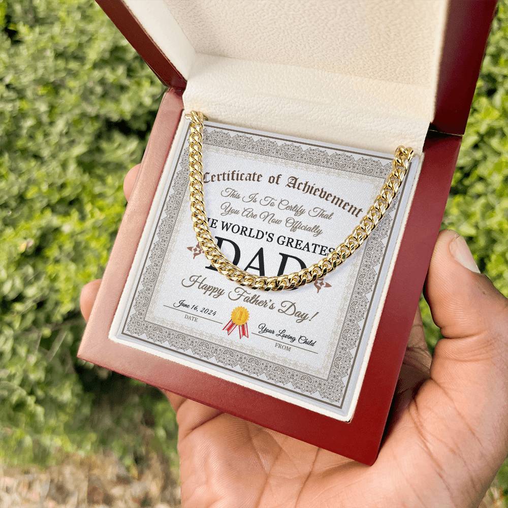 Dad Cuban Link Chain Necklace Gift - Happy Fathers Day Certificate