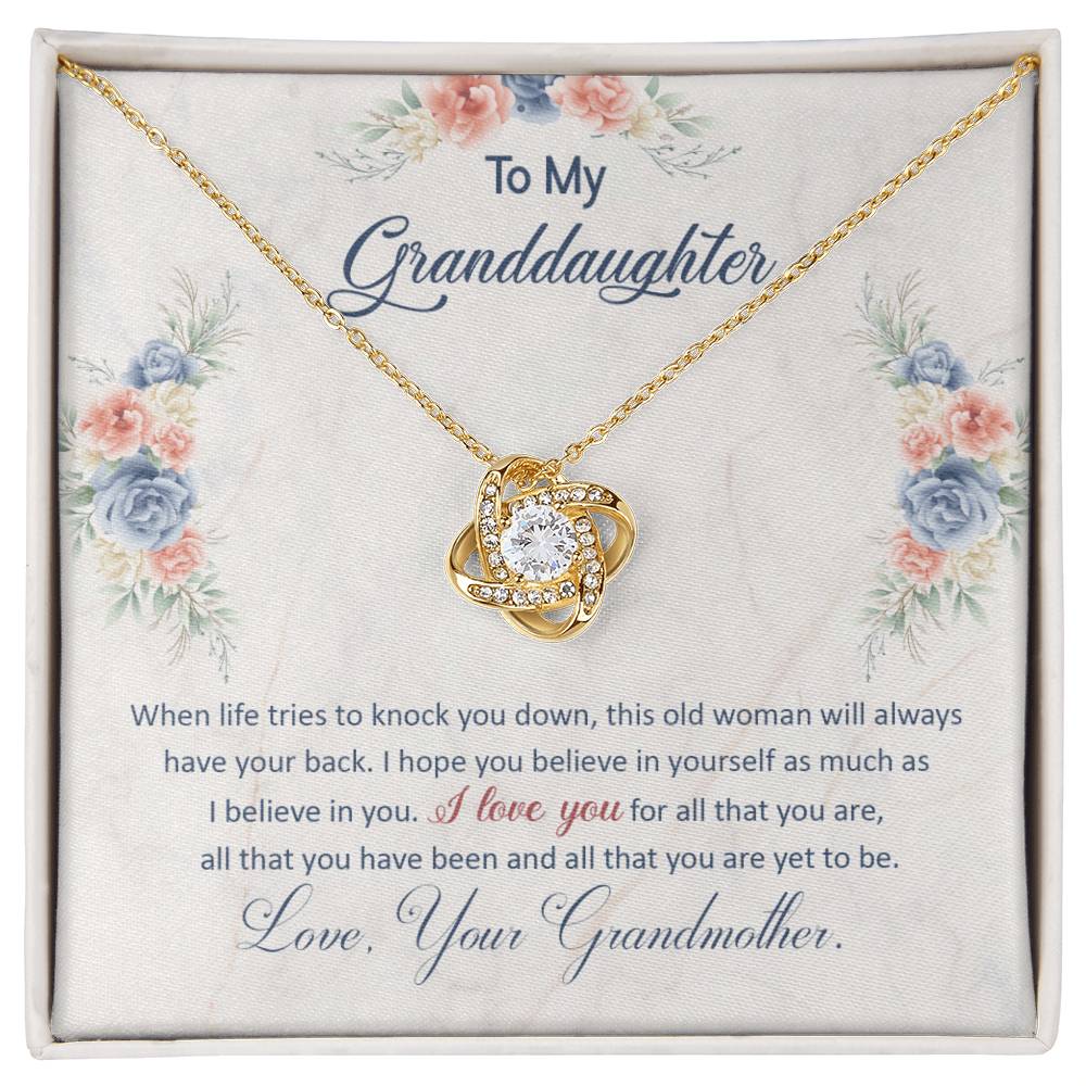 To My Granddaughter, This Old Woman Will Always Have Your Back - Love Knot Necklace