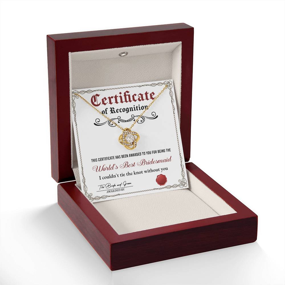 Bridesmaid Gift - Love Knot  Necklace - Certificate of Recognition