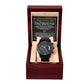 Gifts For Dad - Mens Black Wrist Watch with Mahogany Box and Message Card - Our Protector