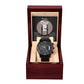 Gifts For Dad - Mens Black Wrist Watch with Mahogany Box and Message Card - The Greatest Gifts