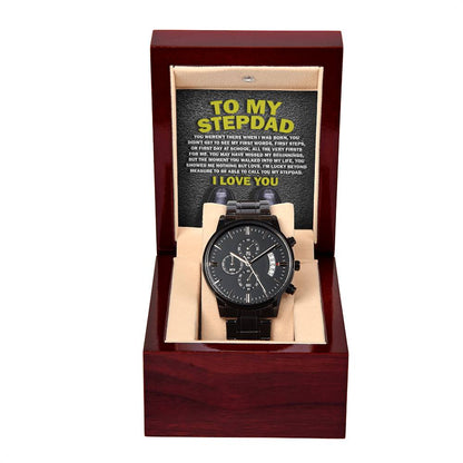 Stepdad Gift-Nothing But Love-Metal Chronograph Watch with Mahogany Box