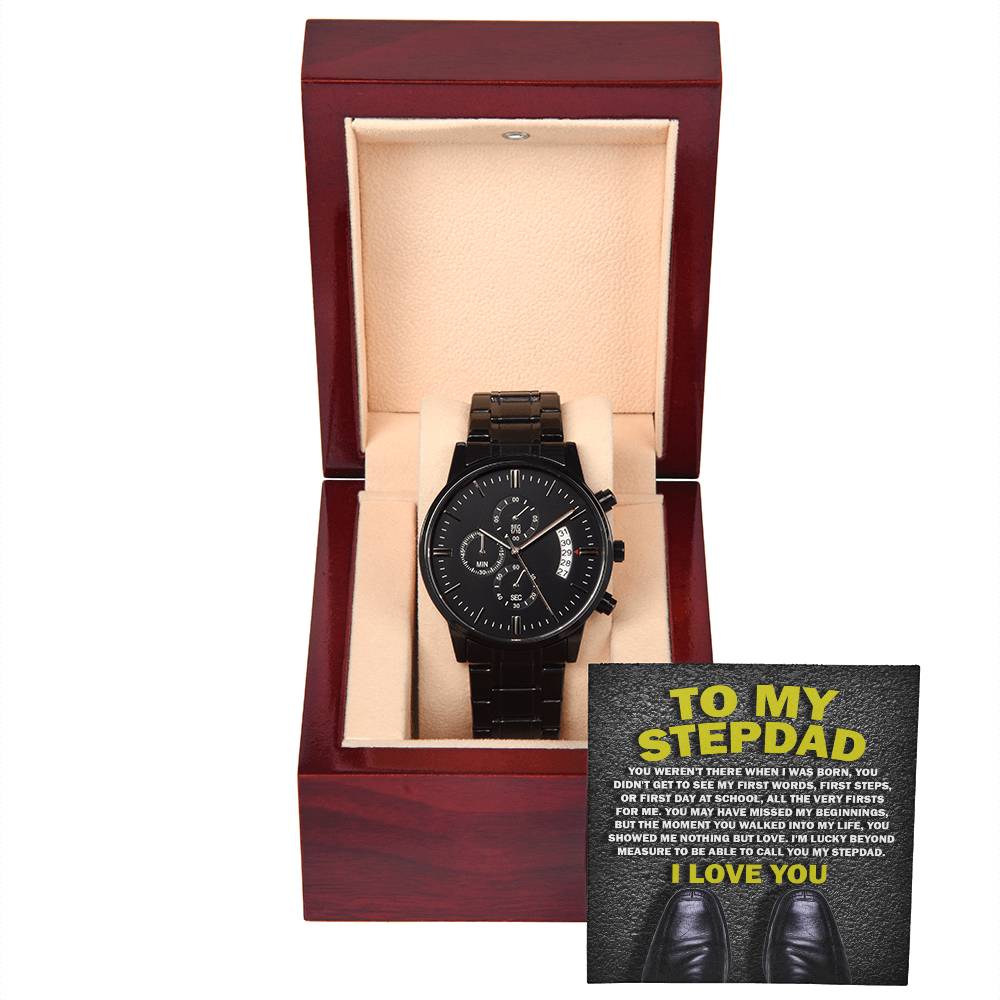 Stepdad Gift-Nothing But Love-Metal Chronograph Watch with Mahogany Box