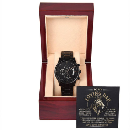 Dad Watch Gift - Always Be My King - Black Chronograph Watch with Mahogany Box