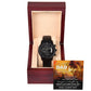 Gift For Dad - Mens Black Wrist Watch with Mahogany Box and Message Card - Repay Your Love