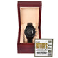 Gift For Dad - Mens Black Wrist Watch with Mahogany Box and Message Card - Beers Fetched