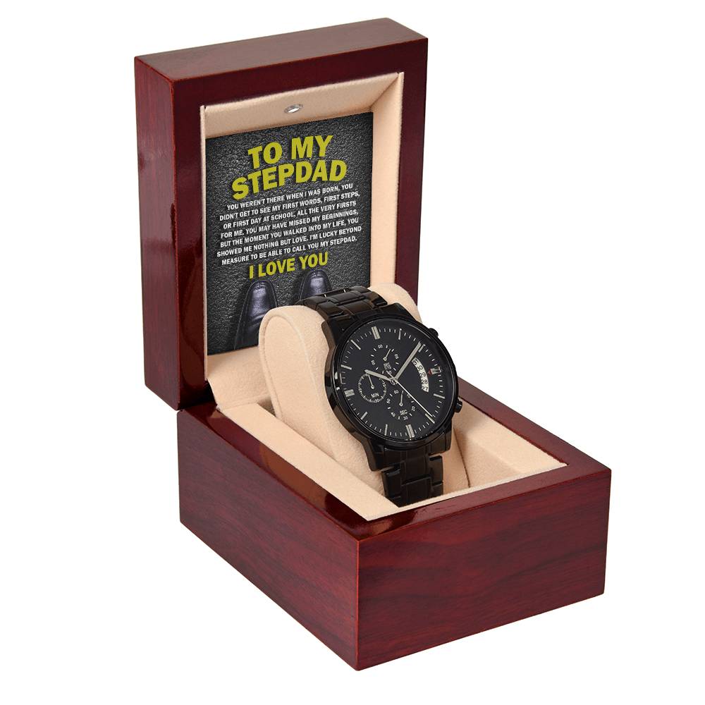 Stepdad Gift-Nothing But Love-Metal Chronograph Watch with Mahogany Box