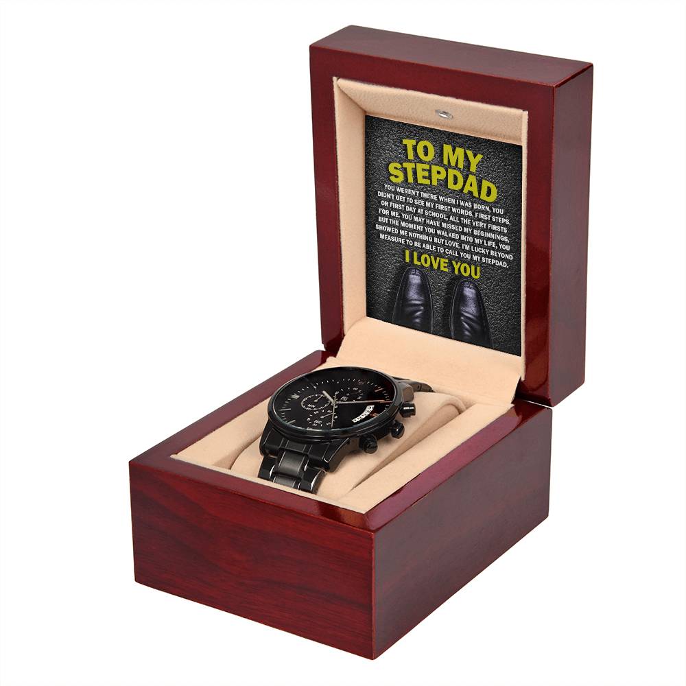 Stepdad Gift-Nothing But Love-Metal Chronograph Watch with Mahogany Box