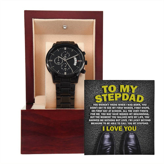 Stepdad Gift-Nothing But Love-Metal Chronograph Watch with Mahogany Box