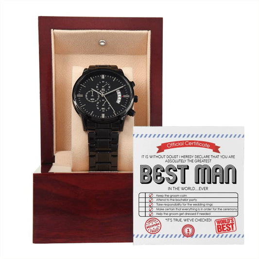 Best Man-Official Certificate-Metal Chronograph Watch