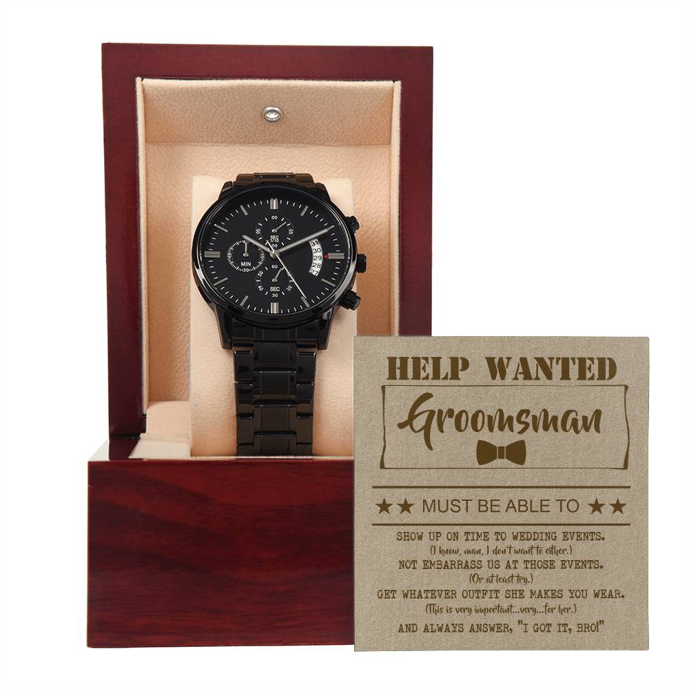 Groomsman Gift - Help Wanted - Metal Chronograph Watch