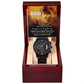 Gift For Dad - Mens Black Wrist Watch with Mahogany Box and Message Card - Repay Your Love