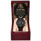 Gifts For Dad - Mens Black Wrist Watch with Mahogany Box and Message Card - On Your Crown