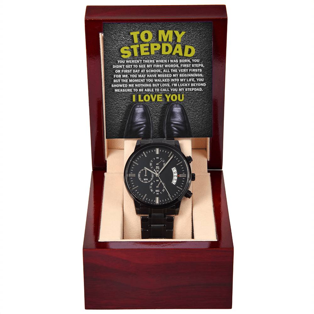 Stepdad Gift-Nothing But Love-Metal Chronograph Watch with Mahogany Box