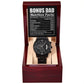 Gift For Bonus Dad - Mens Black Wrist Watch with Mahogany Box and Message Card - Nutrition