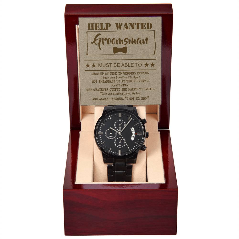 Groomsman Gift - Help Wanted - Metal Chronograph Watch