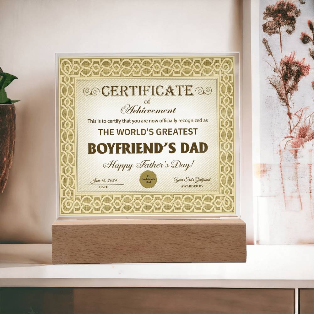 Boyfriends Dad Gift-Certificate Of Achievement Acrylic Plaque
