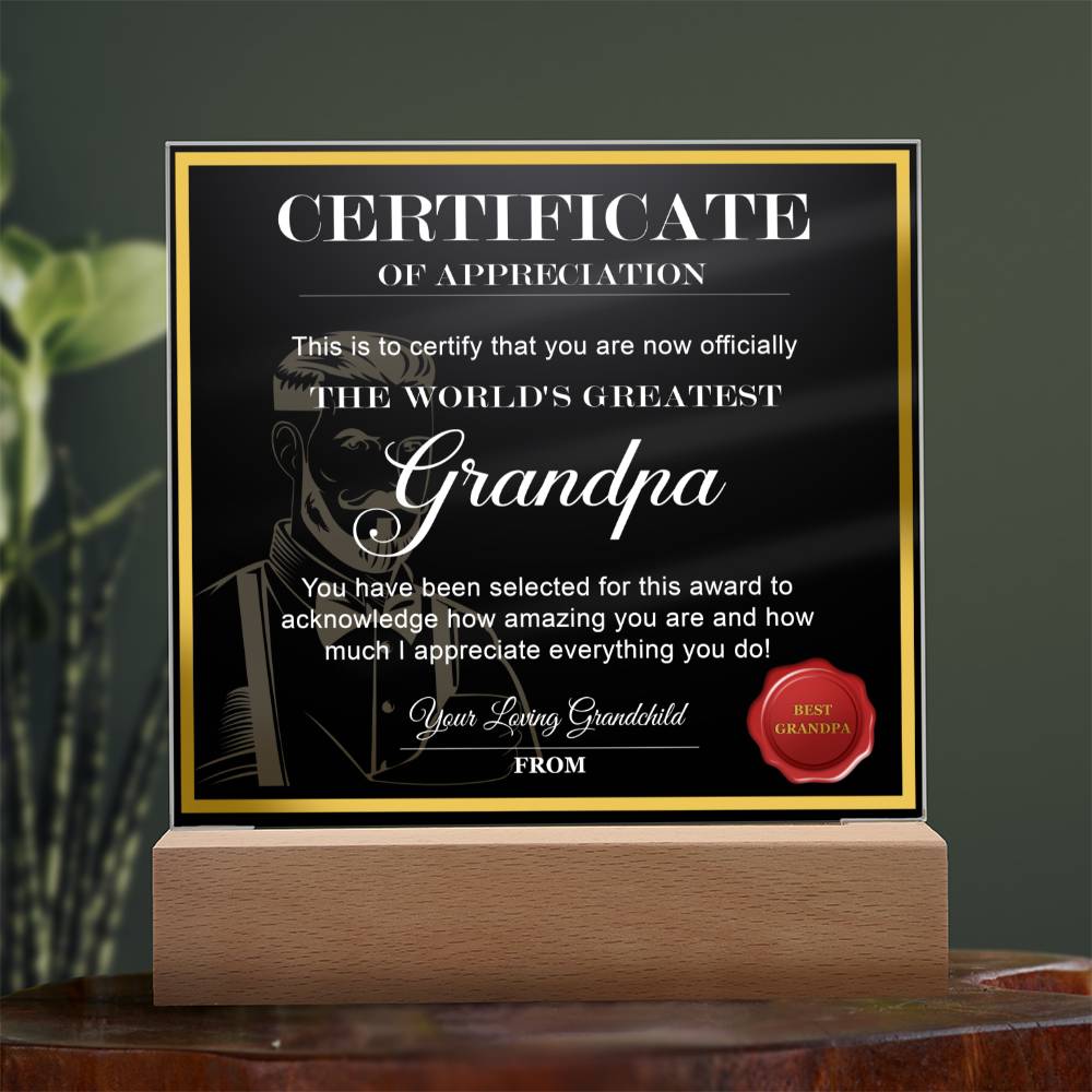 Grandpa Gift-Worlds Greatest Grandpa-Acrylic Plaque