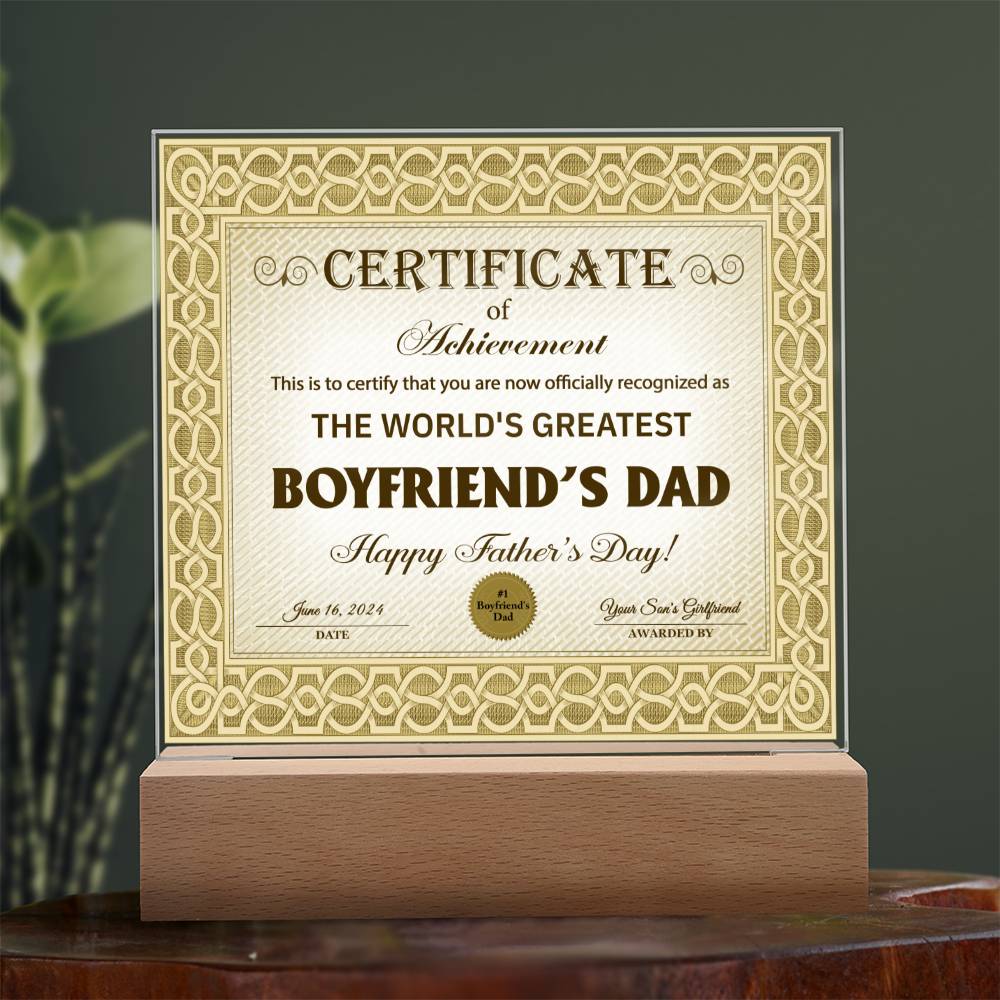 Boyfriends Dad Gift-Certificate Of Achievement Acrylic Plaque