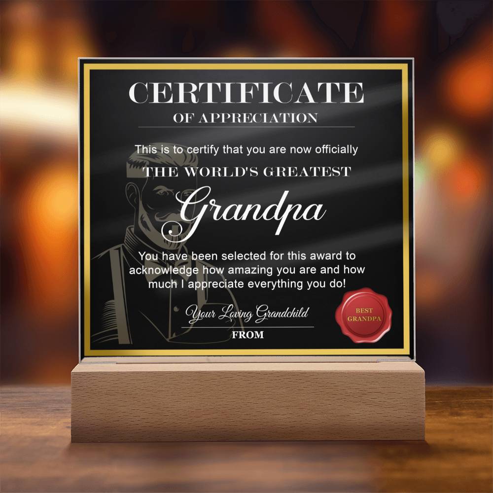 Grandpa Gift-Worlds Greatest Grandpa-Acrylic Plaque