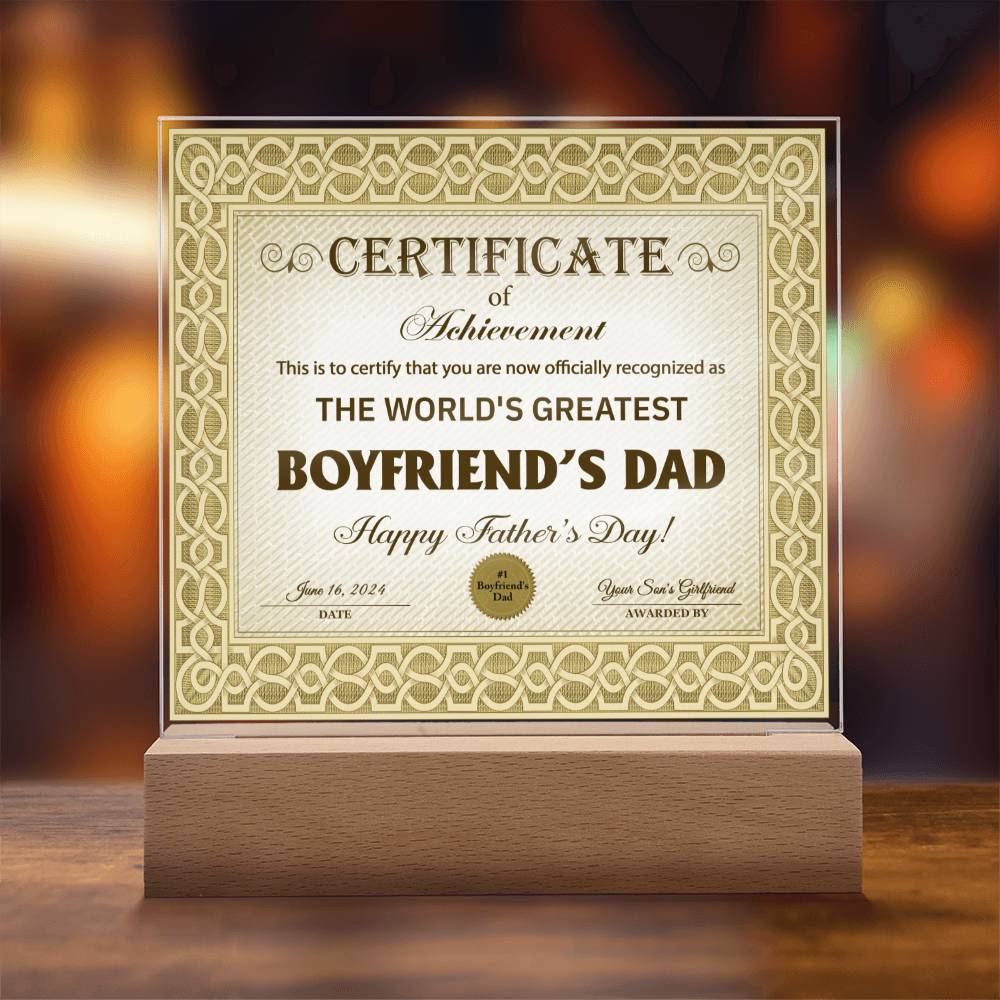 Boyfriends Dad Gift-Certificate Of Achievement Acrylic Plaque