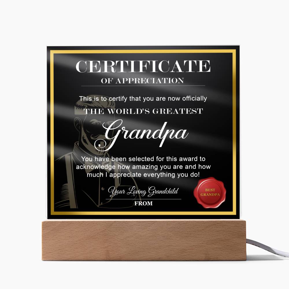 Grandpa Gift-Worlds Greatest Grandpa-Acrylic Plaque