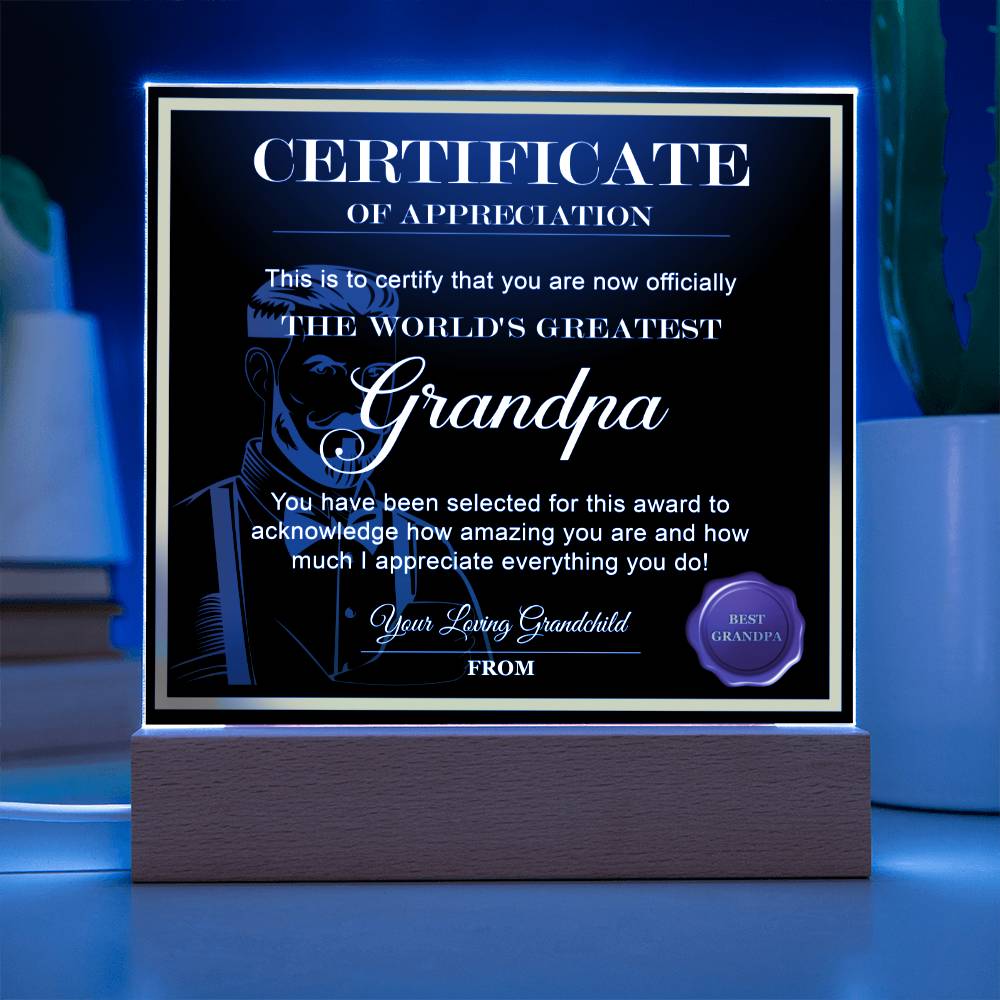 Grandpa Gift-Worlds Greatest Grandpa-Acrylic Plaque