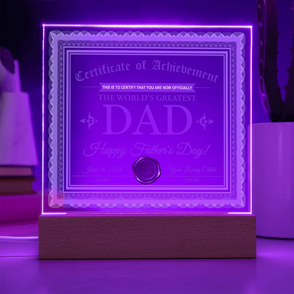 Dad Gift-Certificate Of Achievement Acrylic Plaque