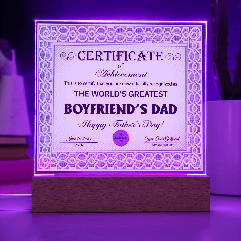Boyfriends Dad Gift-Certificate Of Achievement Acrylic Plaque