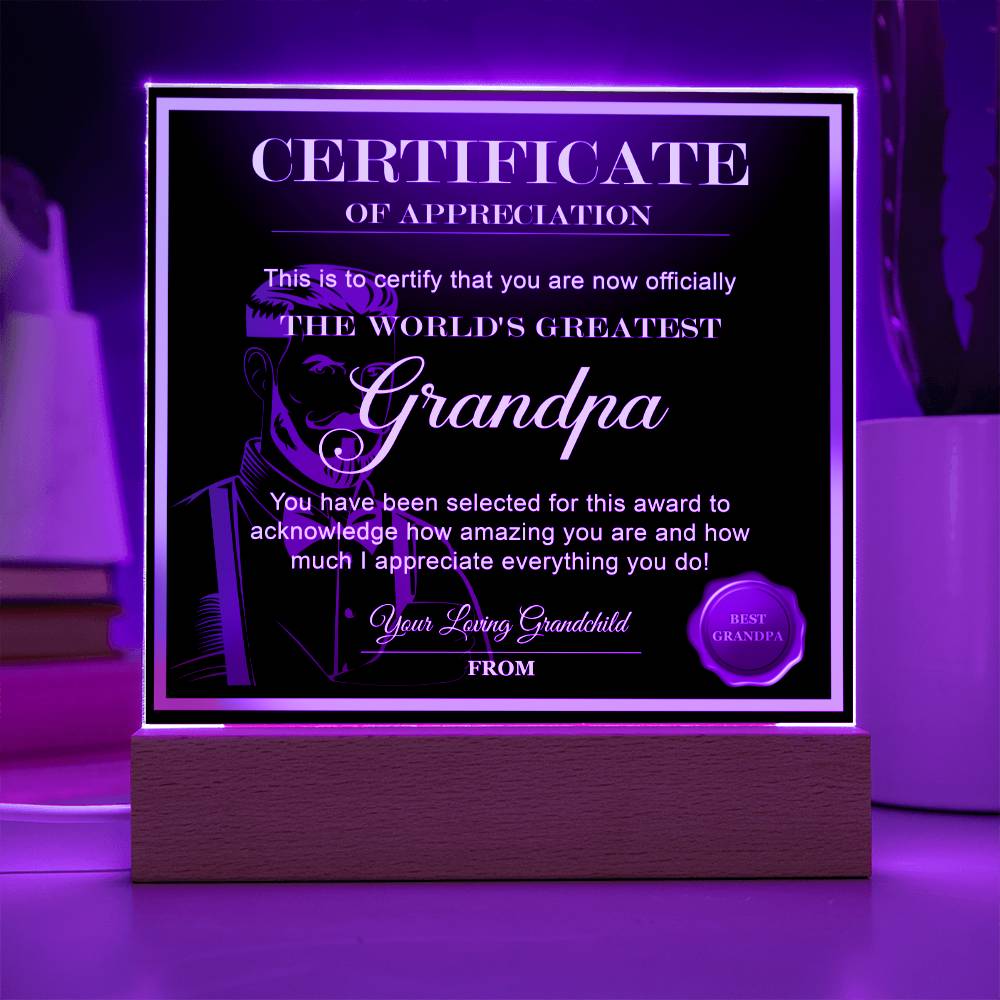 Grandpa Gift-Worlds Greatest Grandpa-Acrylic Plaque