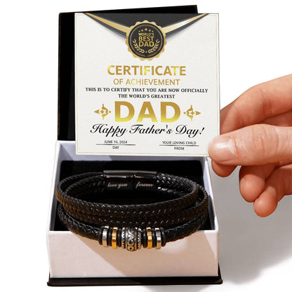 Dad Love You Forever Mens Braided Bracelet Gift -  Certificate of Achievement