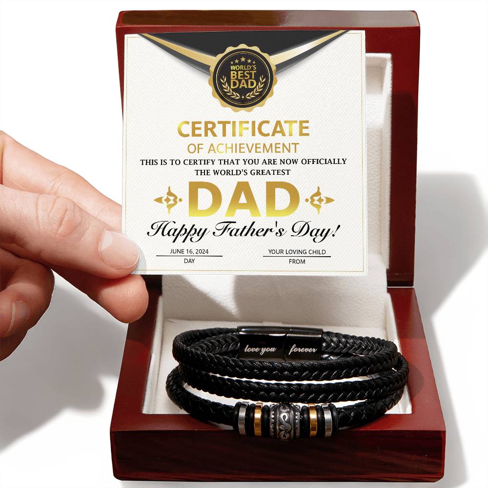 Dad Love You Forever Mens Braided Bracelet Gift -  Certificate of Achievement