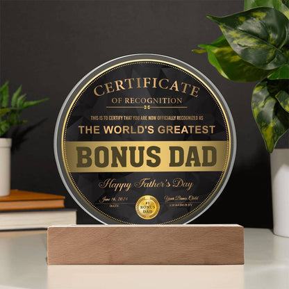 Bonus Dad Gift-Certificate Of Recognition Acrylic Plaque