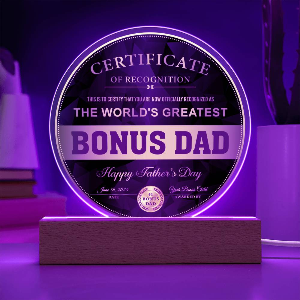 Bonus Dad Gift-Certificate Of Recognition Acrylic Plaque