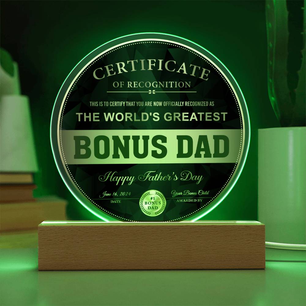 Bonus Dad Gift-Certificate Of Recognition Acrylic Plaque