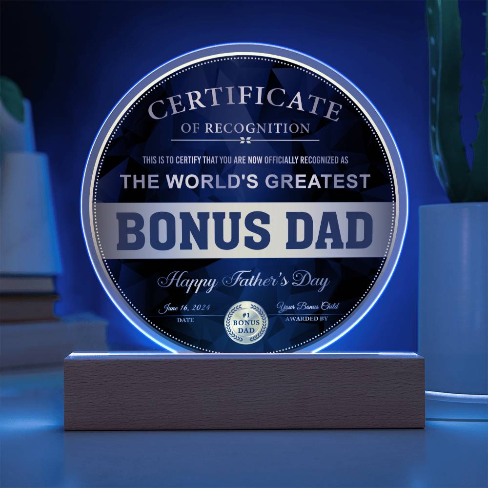 Bonus Dad Gift-Certificate Of Recognition Acrylic Plaque