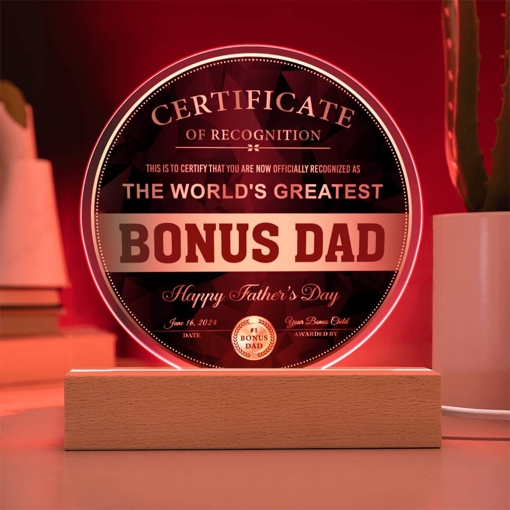 Bonus Dad Gift-Certificate Of Recognition Acrylic Plaque